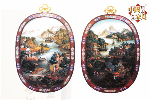 5紫檀邊嵌玻璃畫掛屏